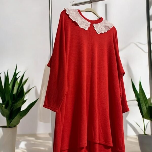 Handmade Red Tunic with Embroidered Collar, Muslim Clothing, Turkish Clothing, Modest, Fashion, Trend