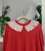 Handmade Red Tunic with Embroidered Collar, Muslim Clothing, Turkish Clothing, Modest, Fashion, Trend